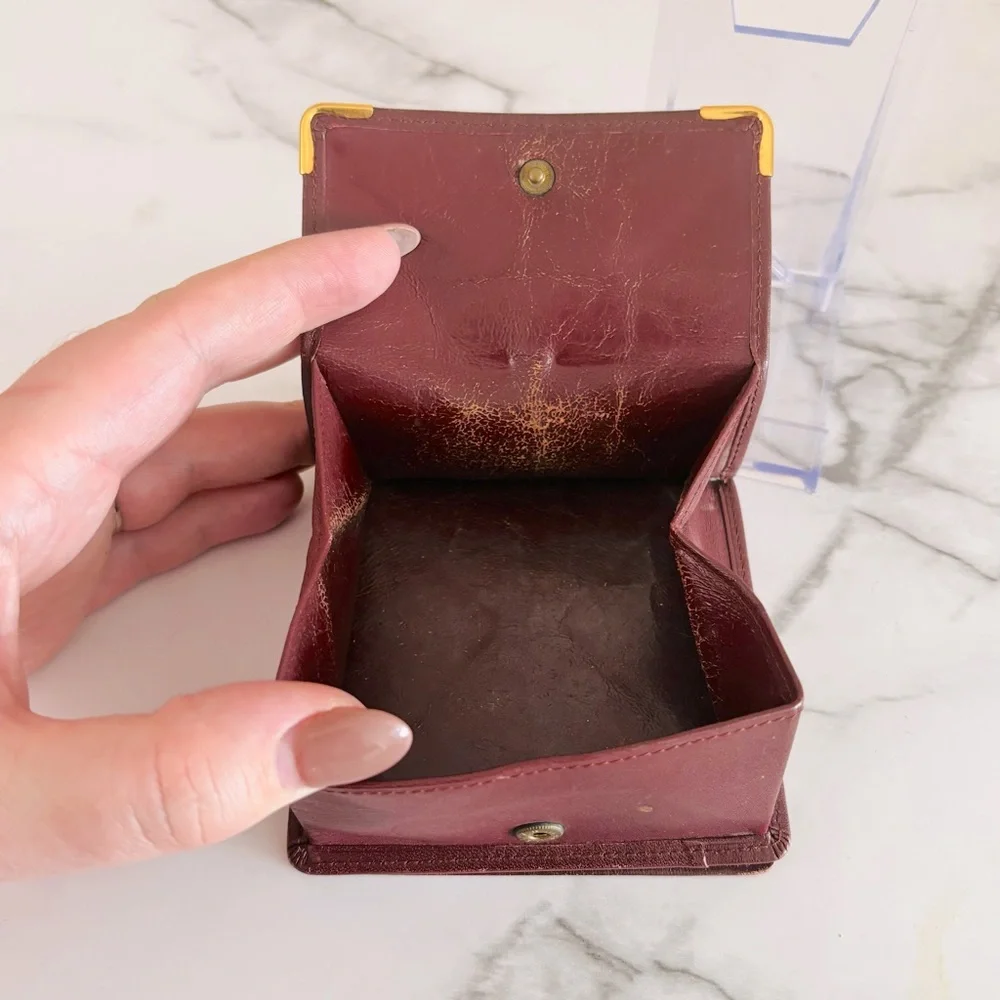 Cartier Vintage Burgundy Leather Wallet with‎ Gold Accents